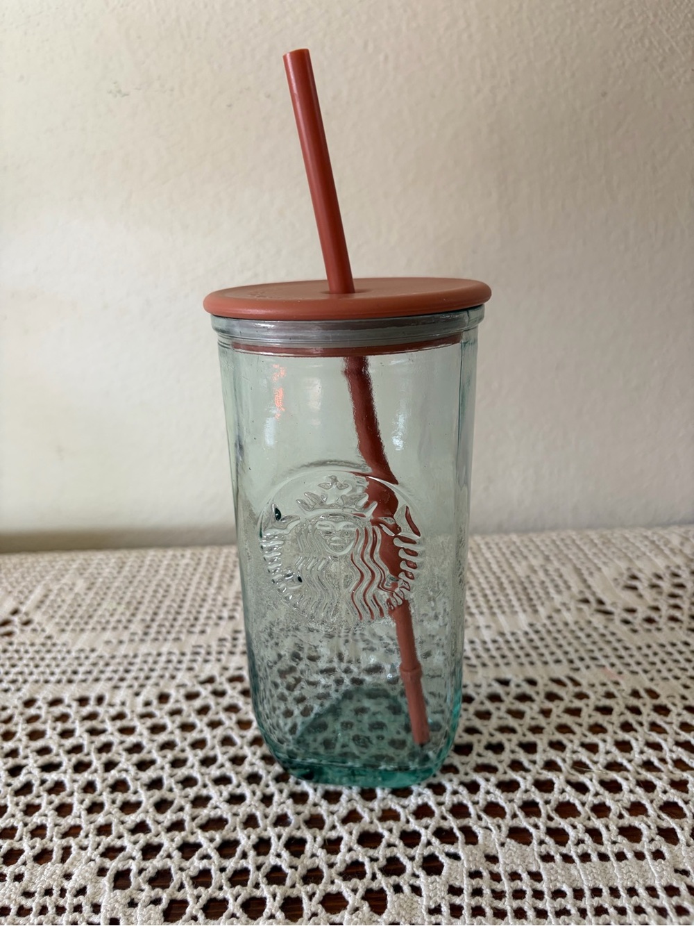 Starbucks 16 oz Glass with lid and straw